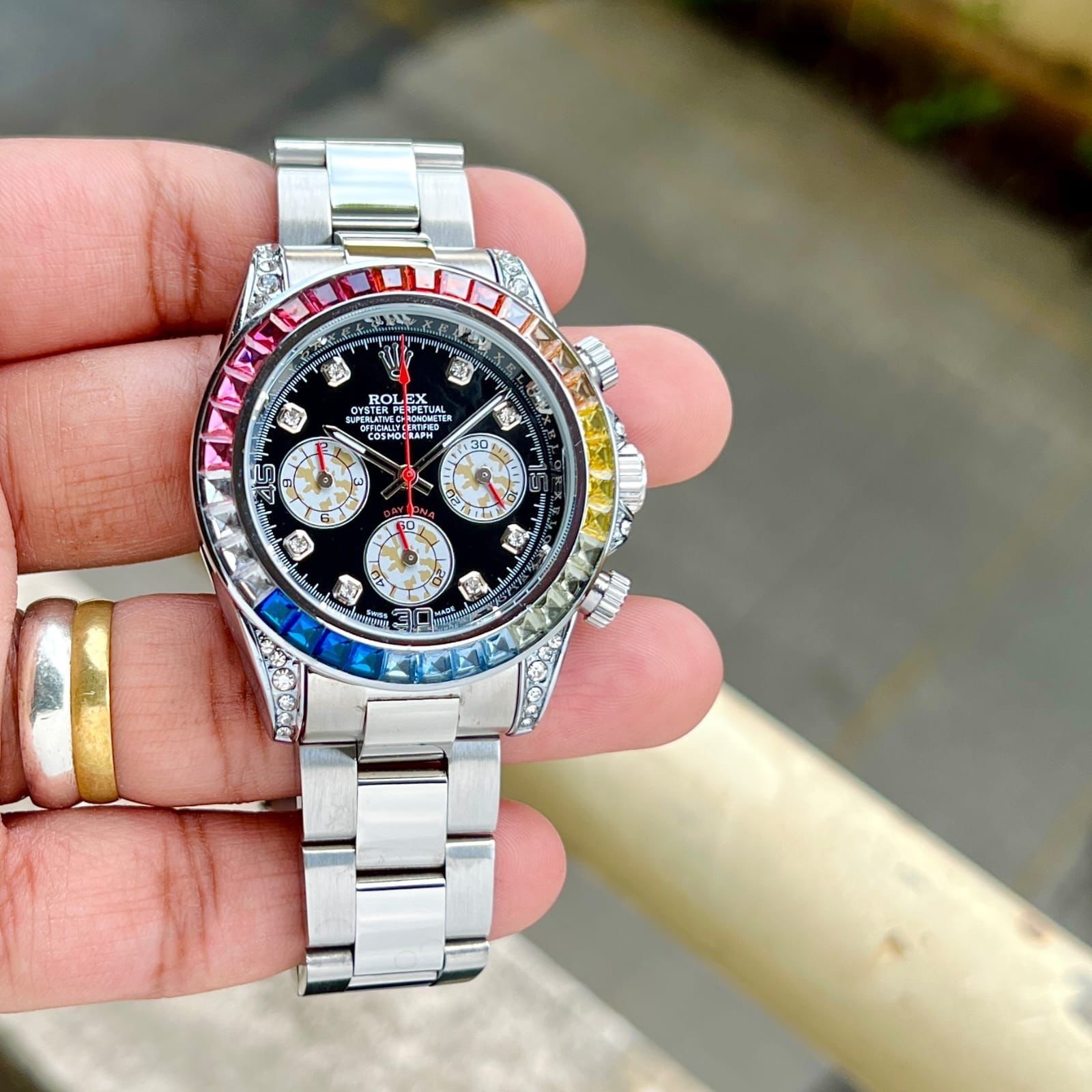 Rolex replica daytona rainbow oro bianco-2